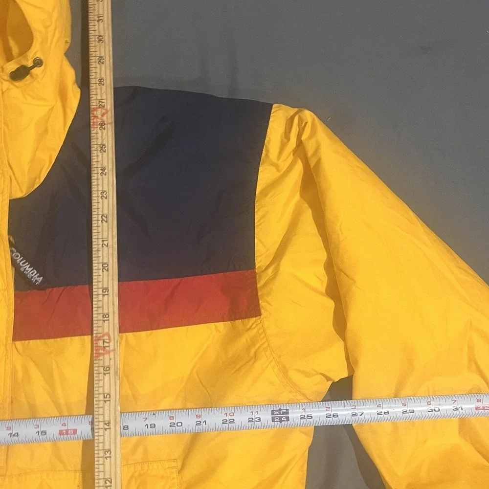 Vintage Columbia Anorak Jacket Womens L Yellow Colorblock Hooded Windbreaker - Picture 4 of 6